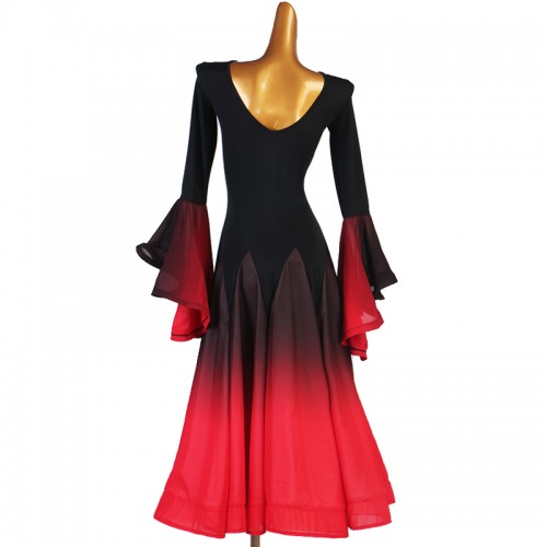 Women's black with red standard ballroom dance dresses modern dance waltz tango foxtrot dance long dress ballroom dance costumes for female